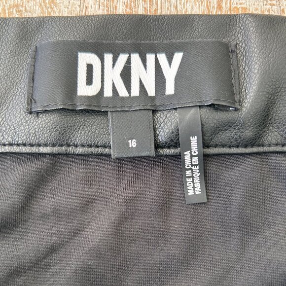 DKNY Women's Black Faux-Leather Elastic Waist Ruffled Overlay Skirt Size 16 NWT - Picture 2 of 9